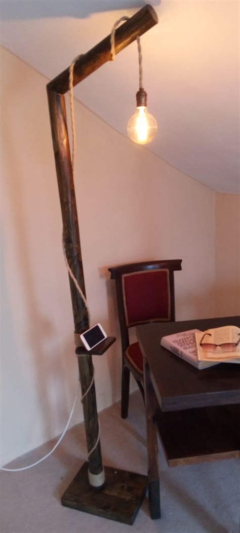 Large Handmade Wooden Floor Lamp, Rustic Style,retro Bulb and Socket ...