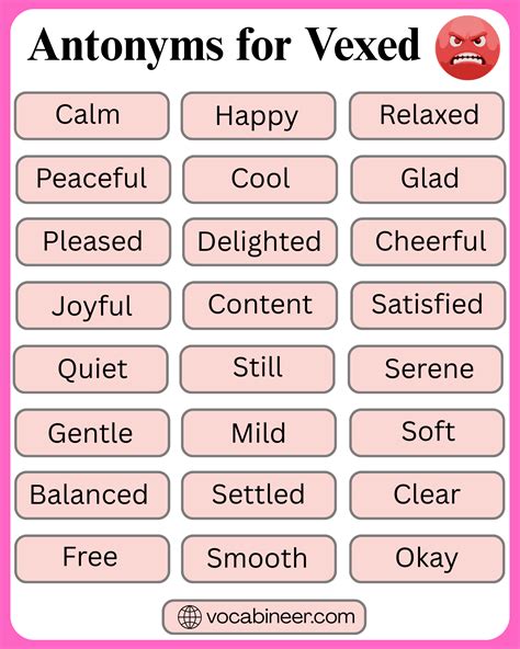 Antonyms for Vexed: List of 100+ Opposite Words in English