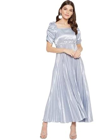 Buy U&F Grey Puff Sleeve Crepe Maxi Party Dress at Amazon.in