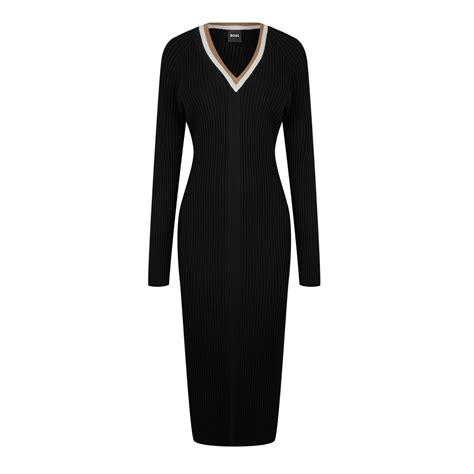 Boss | Women's Ribbed V-neck Knitted Dress | Black | FRASERS