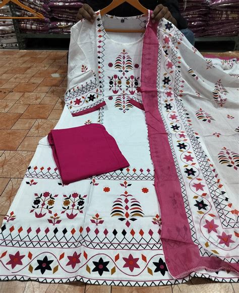 Party wear maslin fabric embroidered work long straight kurti with pan ...