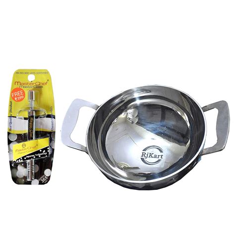 Buy RJKART Stainless Steel Round Bottom Kadhai with Gas Lighter Deep ...