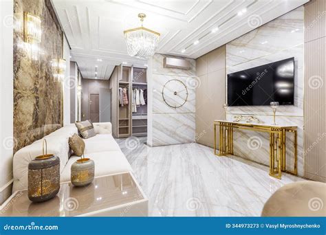 Living Room in Rich Modern Home with Italian Marble Floor Stock Image ...