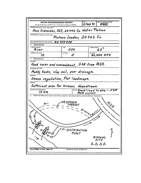 Figure 1-1. Completed DA Form 1712-R (Water Reconnaissance Report)