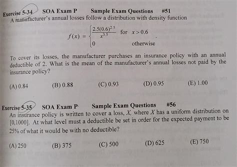 Solved Exercise 5-34 SOA Exam P Sample Exam Questions #51 A | Chegg.com