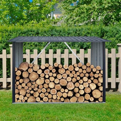 Outdoor Steel Firewood Rack Open Wood Shed With Sloped Roof For ...