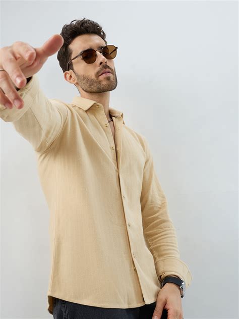 Soft Beige Herringbone Knit Shirt – Vastrado