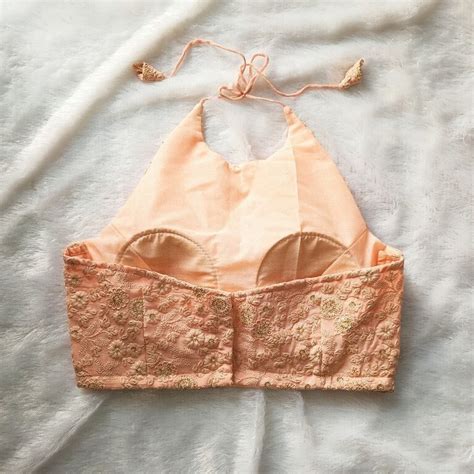 Peach Chikankari Halter Neck Georgette Blouse - Fal3049 – Falamkari