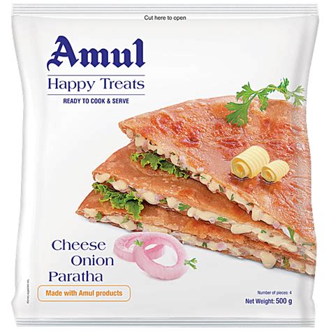 Buy Amul Happy Treats Ready To Cook & Serve - Cheese Onion Paratha 500 ...