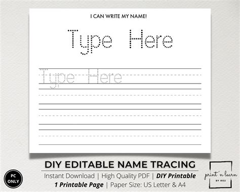 Custom Name Tracing Sheet, Handwriting Practice, Name Writing ...