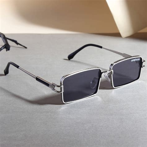 Buy Walker Edition Silver Black Rectangle Sunglasses - Modern Style and ...