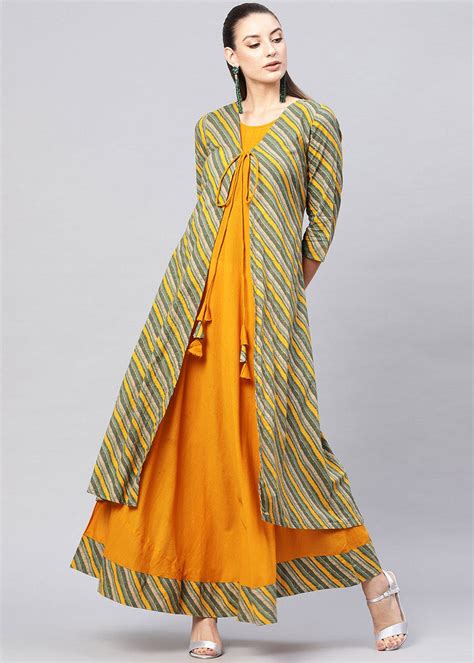 Get Yellow Flared Maxi Dress With Striped Jacket at ₹ 1539 | LBB Shop