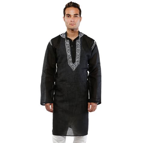 Buy BDS Chikan Cotton Base Black Kurta with White Thread Chikan Work ...