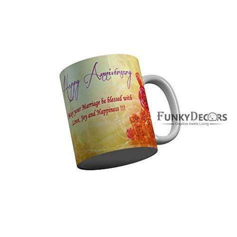 FunkyDecors Happy Anniversary Ceramic Mug, 350 ML, Multicolor
