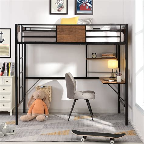 Buy Loft Bed with Storage Shelves,Twin Size Bed Frame,Bed Frame Loft ...