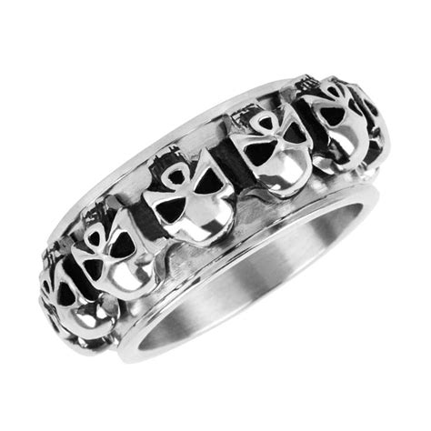 Buy Silver Stainless Steel All-Around Skull Spinner Ring Online - INOX ...