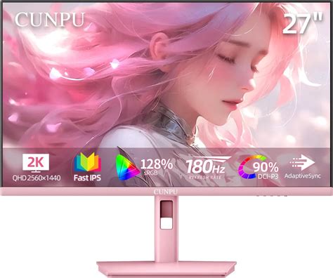 Amazon.com: CUNPU 27 Inch Pastel Pink Gaming Monitor QHD 2560x1440 ...