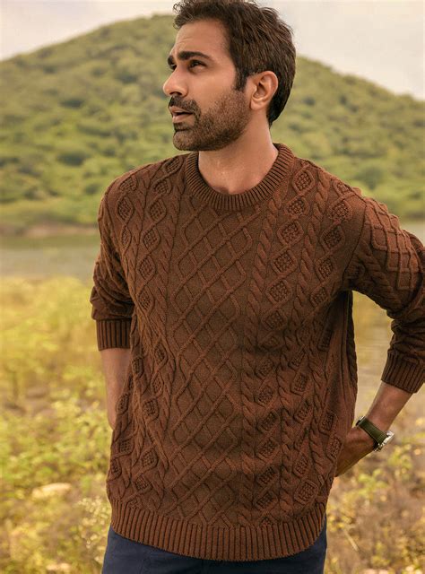 Buy Rust Burn Cotton Melange Pullover | Casual Rust Structure Pullover ...