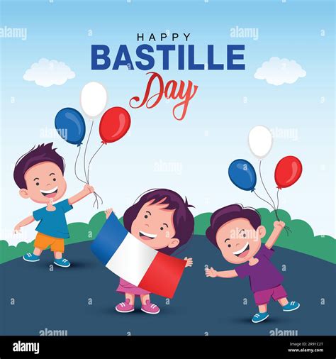 Happy bastille day greetings with happy kids vector illustration design ...