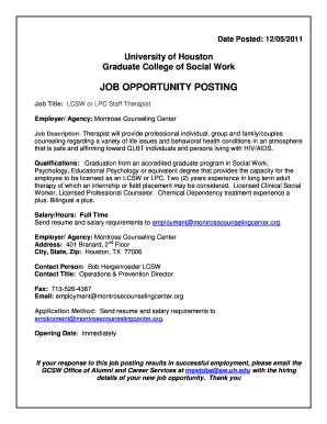 Fillable Online uh Date Posted - Graduate College of Social Work ...