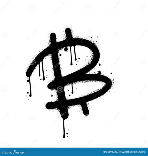 Urban Graffiti Bitcoin Symbol Sprayed in Black Over White with Leaks and Drops. Textured Hand ...