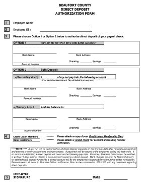 Fillable Online BEAUFORT COUNTY DIRECT DEPOSIT AUTHORIZATION FORM Fax ...