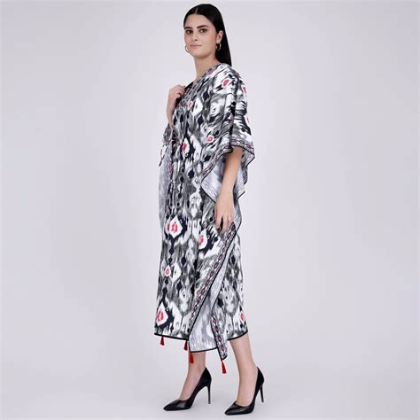 Black Ikat Print Mid Length Kaftan – First Resort by Ramola Bachchan