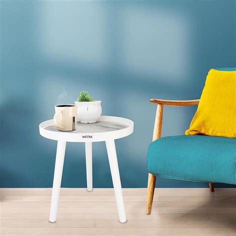 Nayasa Plastic Round Modern Side Coffee Table with an Asthetic Wooden ...