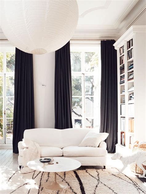 living room black and white curtains