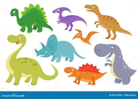 Cute Cartoon Dinosaurs Vector Clip Art. Funny Dino Chatacters for Baby ...
