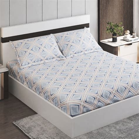 Buy Oxford Seafoam Cotton 200TC Printed 3Pcs Super King Bedsheet Set ...