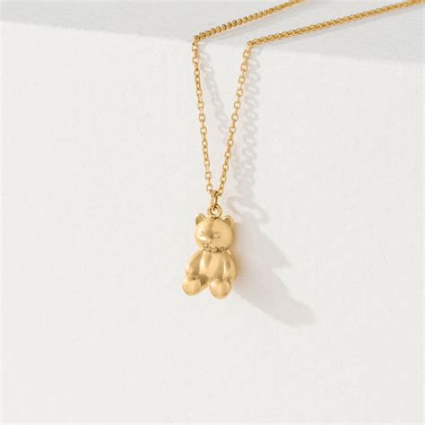 Solid Gold Teddy Bear Necklace, Cute Bear Pendant Necklace, Solid Cute ...