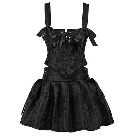 LARUYEKO Gothic Square Neck Corset with Black A Line Pleated Skirt Set ...