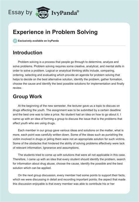 Problem Solving Essay Examples 的图像结果