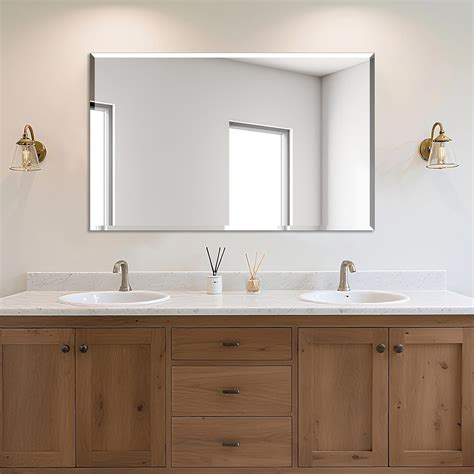 Amazon.com: Ruomeng Rectangle Wall Mirror Frameless Bathroom Mirror 48 ...