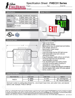 Fillable Online : Remarks: Specifications: Lamp Type LED: exit sign ...