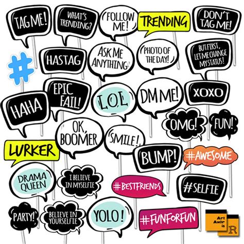 Buy Social Media Photo Booth Props, Girl Boy Birthday Party Printables ...