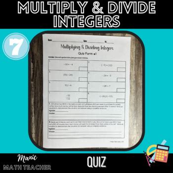 Quiz - Multiplying & Divding Integers by Manic Math Teacher | TPT