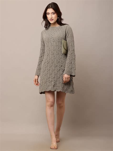Women Crew neck Crochet Light Green Shift Dress – FYVA