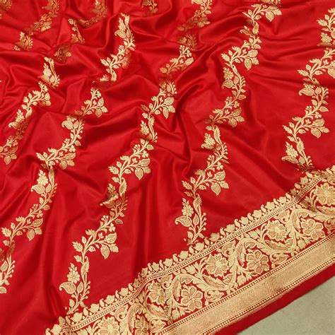 Red Color Pure Katan Silk Handwoven Banarasi Saree – Banarasi Shagun