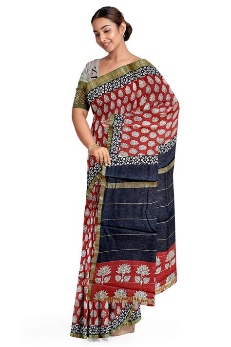 Hand Block Printed Sarees - Buy Hand Block Printed Sarees at Sumaavi India
