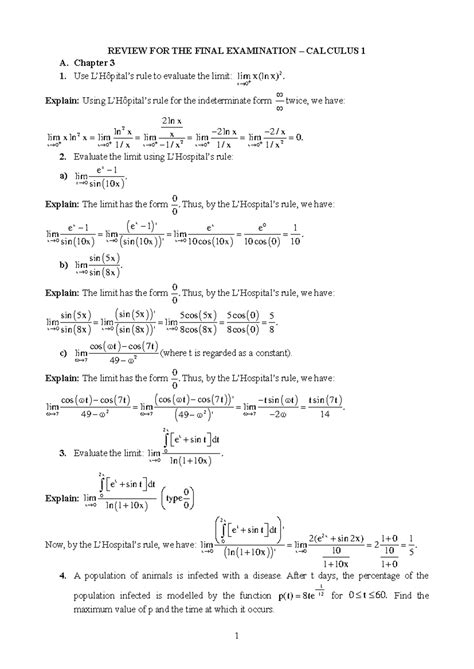 REVIEW FOR THE FINAL TEST - Calculus 1 - REVIEW FOR THE FINAL EXAMINATION – CALCULUS 1 A ...