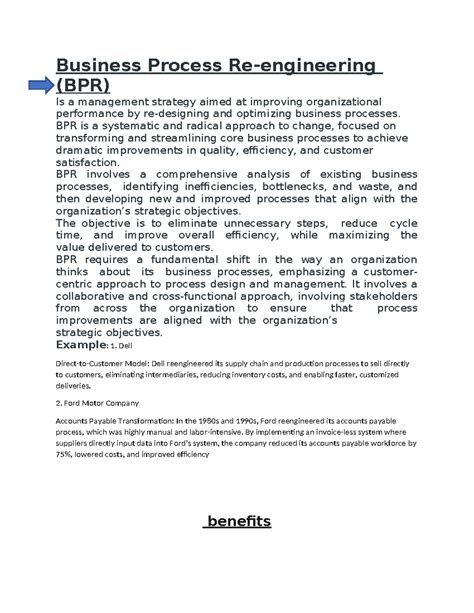 Business Process Reengineering (BPR): Strategies for Organizational ...