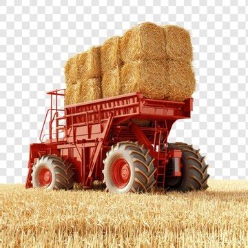 Baler with bales of hay in a field isolated on transparent background ...