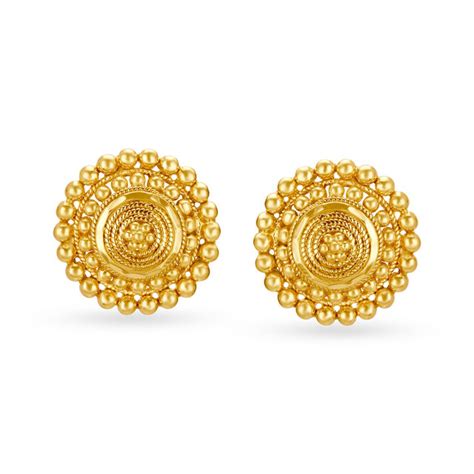Appealing 22 Karat Yellow Gold Beaded Circular Stud Earrings