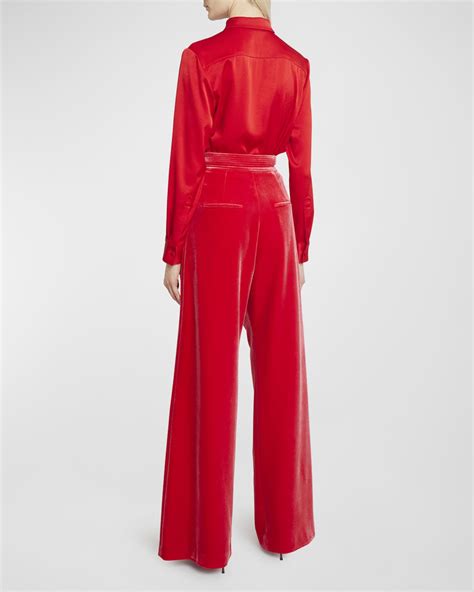 Alex Perry Rowe Velvet Pintuck Wide-Leg Pants | Neiman Marcus