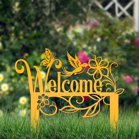 Welcome Sign, Metal Yard Stake, Outdoor Welcome Sign With Butterflies ...