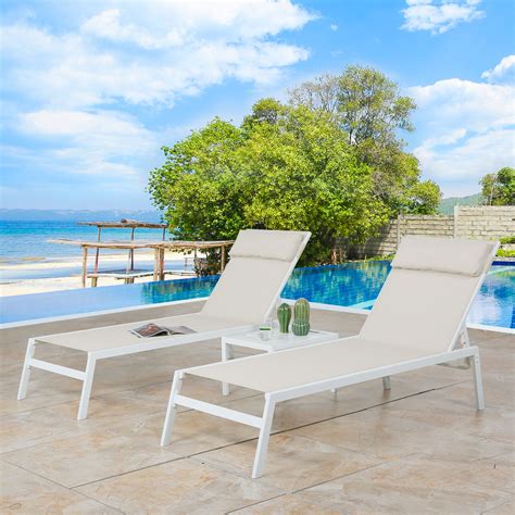 Ulax Furniture 3 Pieces Outdoor Chaise Lounge Chairs with End Table All ...