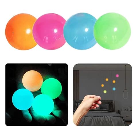 Fapiwen Glow In The Dark Sticky Balls, 4-Pack Glowing Ceiling Balls ...