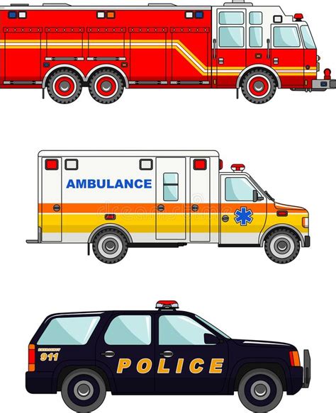消防车、警察和救护车汽车 向量例证. 插画 包括有 - 58041927